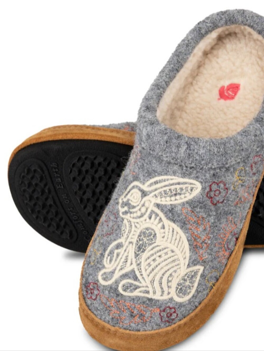 Women's Gray Boiled Wool Rabbit Clog Cottagecore Slippers with Suede Trim